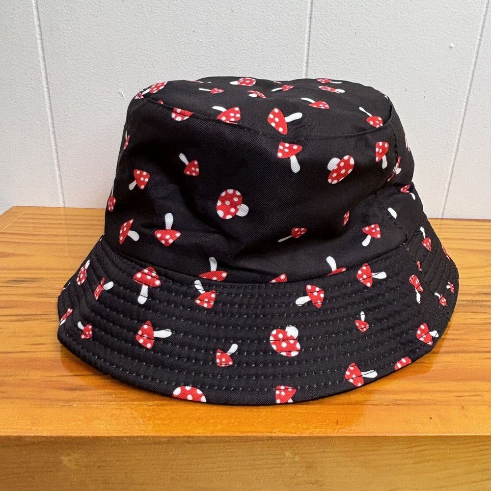 Black Mushroom Bucket Hat Red Fly Agaric Mushrooms Unisex Reversible‎ Sunhat